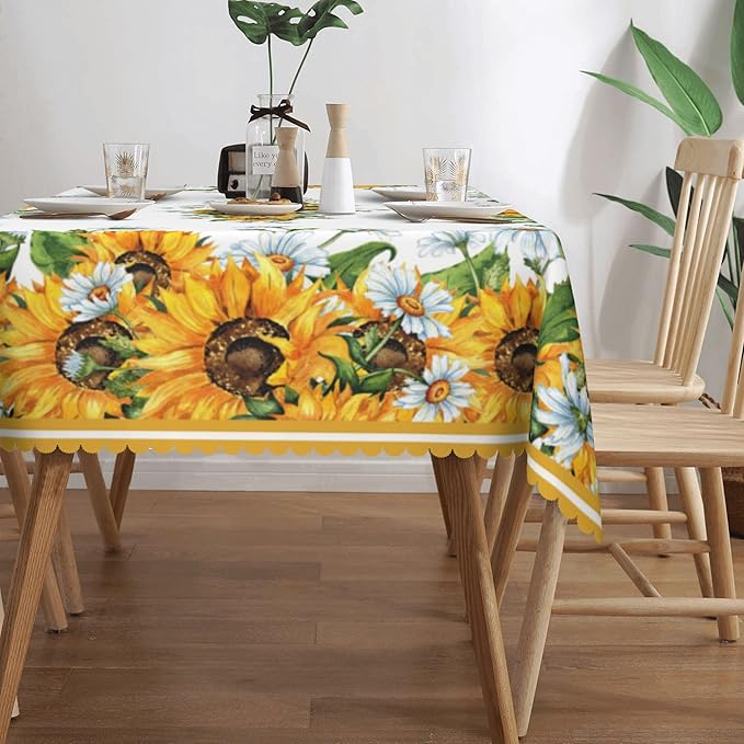 Sunflower Tablecloth Sunflower Blooming Flower Rectangle Tablecloth Watercolor Botanical Style Table Cover 54×72 Inch Washable Table Cloth for Kitchen Dining Room Party Decoration