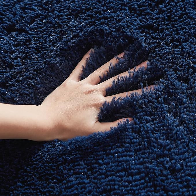 Floralux 8x10 Area Rug for Bedroom, Dark Blue, Large Shag Rugs Living Room Rug, Ultra Soft Shaggy Fluffy Carpet for Playroom, Plush Modern Floor Carpets for Kids Room, Home Office