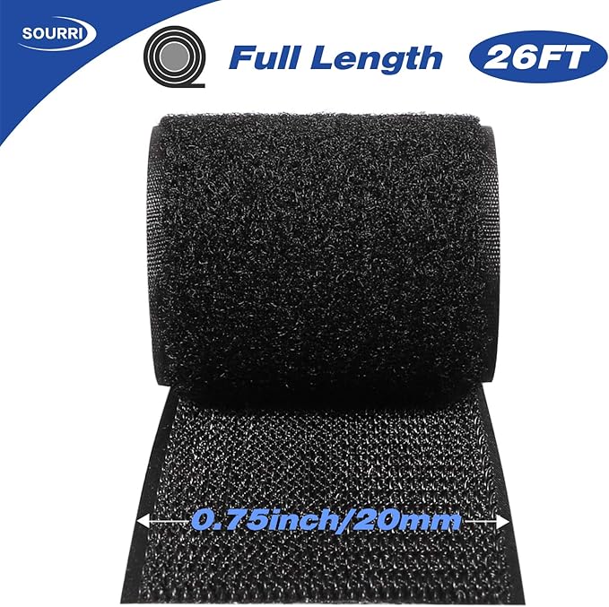 3/4 Inch x 26 Feet Hook and Loop Tape Sticky Back Fastener Roll, Nylon Self Adhesive Heavy Duty Strips Fastener for Home Office School Car and Crafting Organization