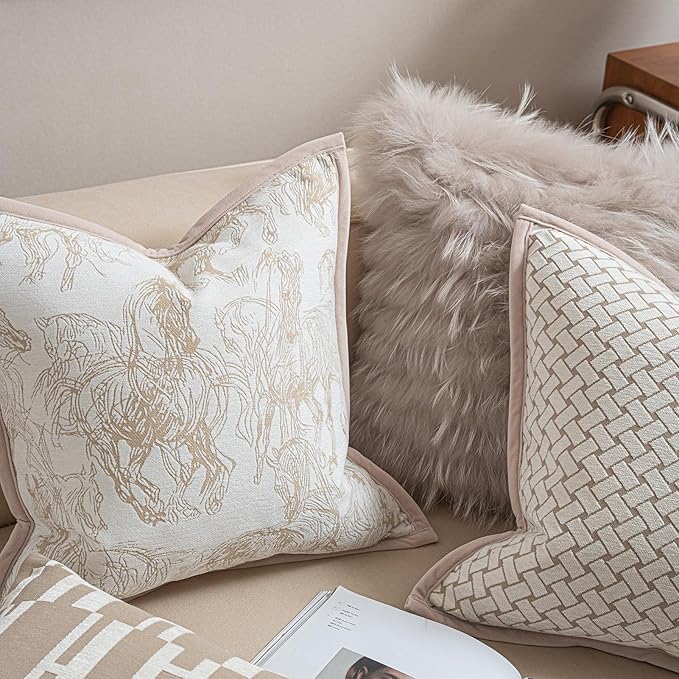 2025 New 18x18'' inches Throw Pillow Cushion Covers - Palace Horse with Edge Strip Chenille Jacquard Embroidery Luxury Modern Style Couch Sofa Bed Pillow Cover for Living Room Bedroom