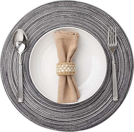 Round Placemats Set of 4 Woven Placemats Washable Braided Table Mats for Dining Table Heat Resistant Non-Slip Circle Place Mats(Mixed Gray)