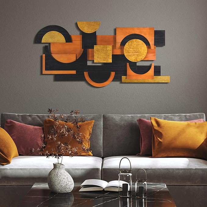 Empire Art Direct "Amber Embraces II Handmade Dimensional Solid Paulownia Wood Abstracts Wall Art, Ready to Hang, Living Room, Bedroom & Office, 48" x 24"x 1.42"
