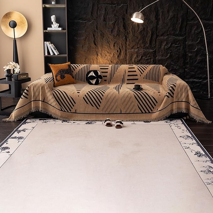 VClife Soft Thick Chenille Couch Cover 1 PC Washable Couch Cover for 3 Cushion Couch Sofa Modern Brown Black Jacquard Sectional Sofa Cover 71"x150"