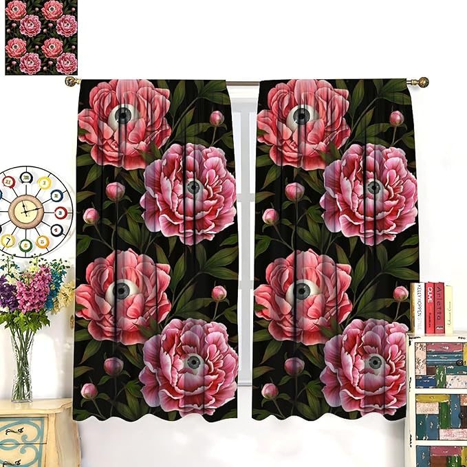 Gothic Halloween Floral Blackout Window Curtains, Abstract Plant Flower Green Leaf Window Drapes, for Home Bedroom Living Room 42(W)*84(L) 2 Panels