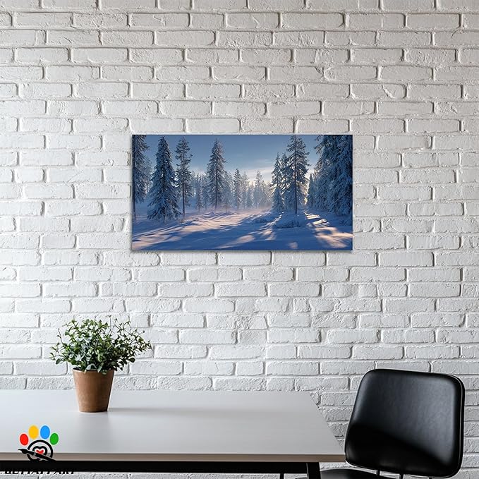 GUTTATY Christmas Winter Scene Canvas Wall Art, Snowy Forest Wall Decor, Serene Pine Tree Canvas Painting, Peaceful Pictures for Living Room, Bedroom, Office, Holiday Decoration, 48x24 Inch