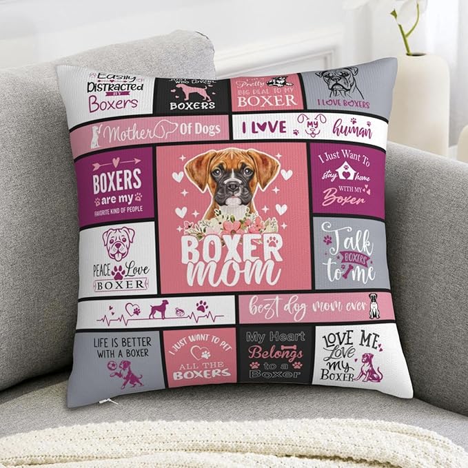 Christmas Boxer Dog Gifts for Women, Boxer Gifts for Dog Lovers Christmas, Boxers Mom Gift for Boxer Dogs Lovers, Dogs Mom Gift for Xmas, Birthday Throw Pillow Cover 18x18 Inches