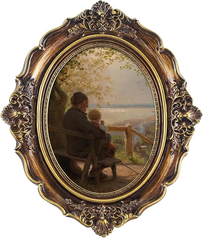 FOLKOR Rustic Canvas Wall Art for Antique Gold Picture Frame, Oval Landscape Prints Posters for Bedroom Living Room Decoration Memorial Gift, Vintage Home Decor for Wall Floating Shelf Desk, 5x7