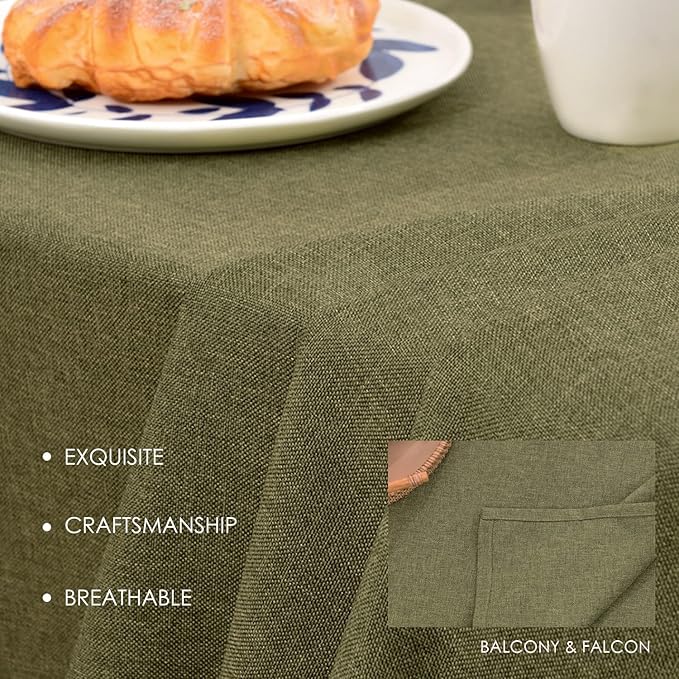 BALCONY & FALCON Rectangle Table Cloth – Waterproof, Wrinkle-Resistant Dust-Proof Farmhouse Tablecloth for Dining, Kitchen, Party Decorations, Outdoor Patio, Baby Shower, Christmas (Olive, 55" x 71")