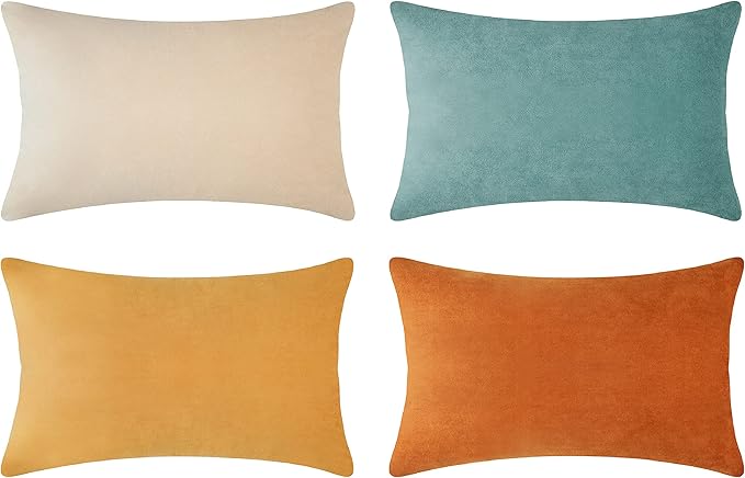 MONDAY MOOSE Decorative Throw Pillow Covers Cushion Cases, Set of 4 Soft Velvet Modern Designs, Mix and Match for Home Decor, Pillow Inserts Not Included (12x20 inch, Orange/Teal)