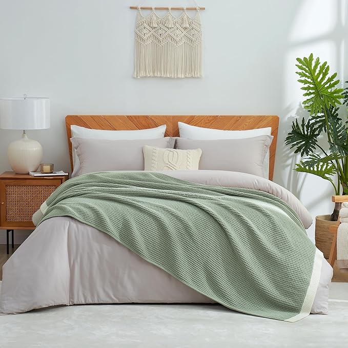 Amélie Home Waffle Throw Blanket for Couch Twin, Soft Cozy Chenille Knit Blanket Warm Decorative Throw for Sofa, Bed, Living Room, 60"x80", Sage Green