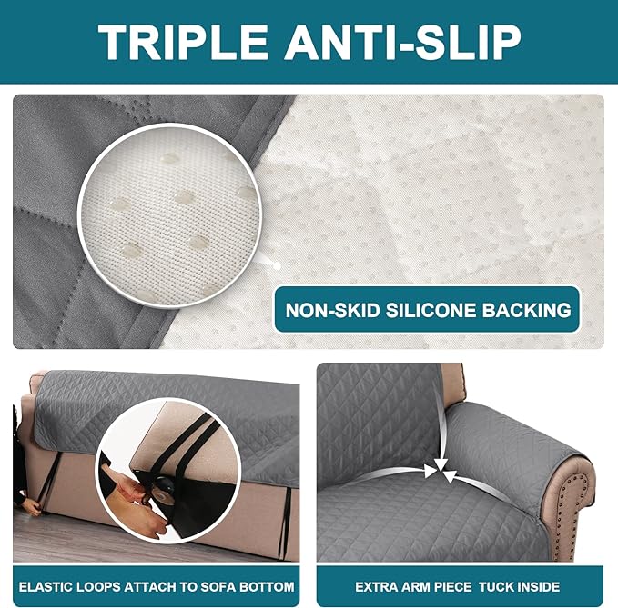 Turquoize 100% Waterproof Sofa Covers Chair Cover Armchair Couch Protector Triple Non-Slip Sofa Slipcover for 1 Cushion Armchair Furniture Protector for Pets, Kids,Dog (Chair 23", Gray)