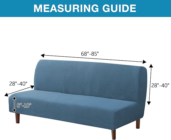 Flamingo P Stretch Armless Futon Covers Full Queen Futon Couch Covers Slipcover Futon Sofa Cover Futon Bed Cover Furniture Protector Covers with Elastic Bottom, Checked Pattern Jacquard, Dusty Blue