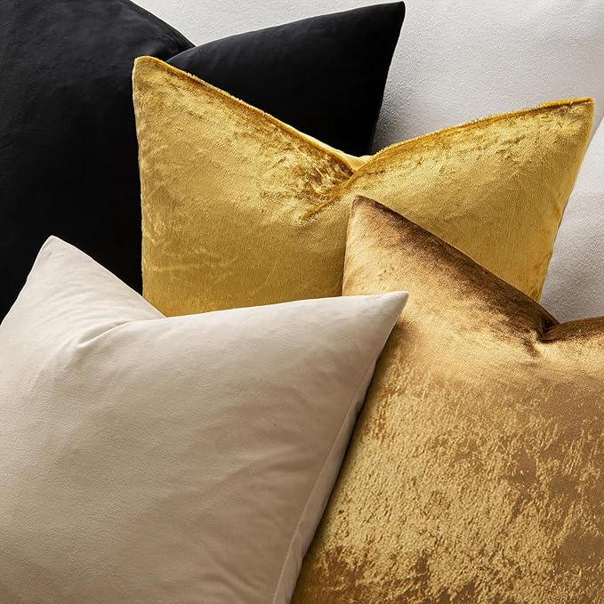 MIULEE 24x24 Inch Euro Sham Velvet Pillow Covers, Set of 2 Large Square Decorative Pillows -Golden Super Soft for King Bed, Sofa, Couch, Accent Chairs with Hidden Zipper