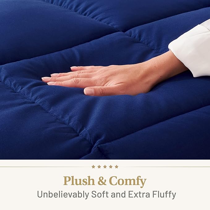 Lavish Comforts® Navy Blue California King Comforter – Oversized King Fluffy Down Alternative Duvet, Dark Blue Hotel Comforter, Hypoallergenic, Machine Washable - 104"x96"