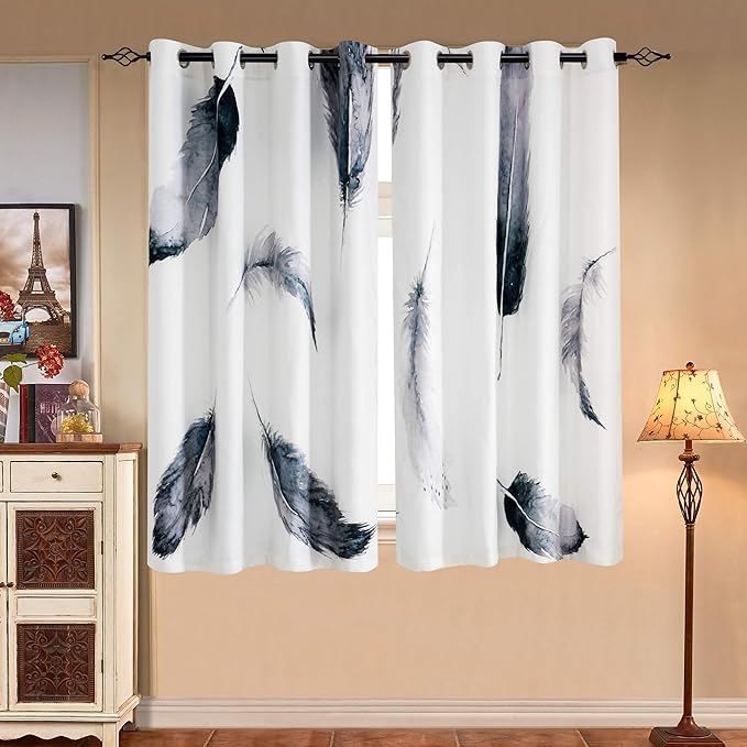 SUBRTEX Light Flitering Curtains 52Wx63L, Room Darkening Vibrant Floral Drapes, 50% Blackout, Semi Sheer Boho Farmhouse Curtains for Living Room, White