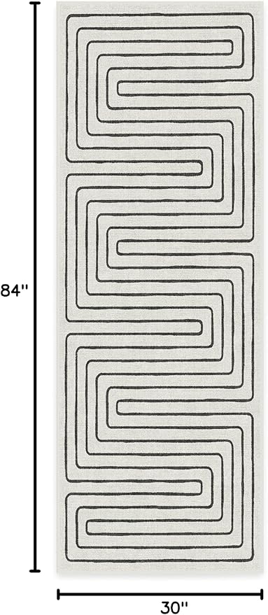 RUGGABLE x Jonathan Adler Machine Washable Modern Runner Rug – Labyrinth Black/Ivory 2.5x7, Stain-Resistant, Non-Slip – Washable Rug for Hallway, Entryway, Living Room & Kitchen–with Cushioned Pad