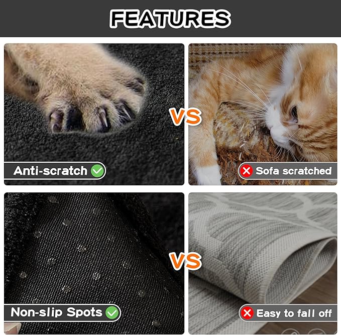 MEETSKY Couch Covers for 3 Cushion Couch Sofa Washable Cat Scratch Proof Sectional Couch Covers L Shape Sofa Cover Slipcovers Couch Furniture Protector for Pets Dogs Kids, 91" x 118", Black