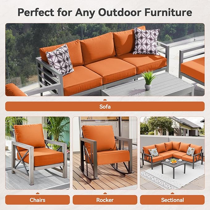 6" Thick Outdoor Cushions 24x24x6, 5-Set Deep Seat Patio Cushions with Removable Cover, Waterproof & Fade Resistant Replacement for Wicker Chair, Loveseat, Sofa - Orange