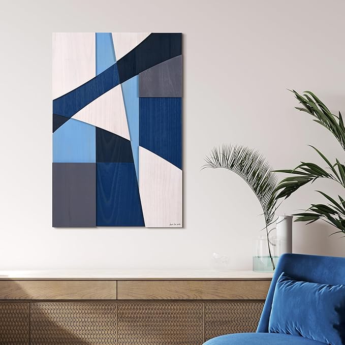 Empire Art Direct "Whispers of Blues II Hand Made & Hand Finished Solid Wood Abstracts, Ready to Hang, Living Room, Bedroom & Office, 36" x 24"x 1.42"