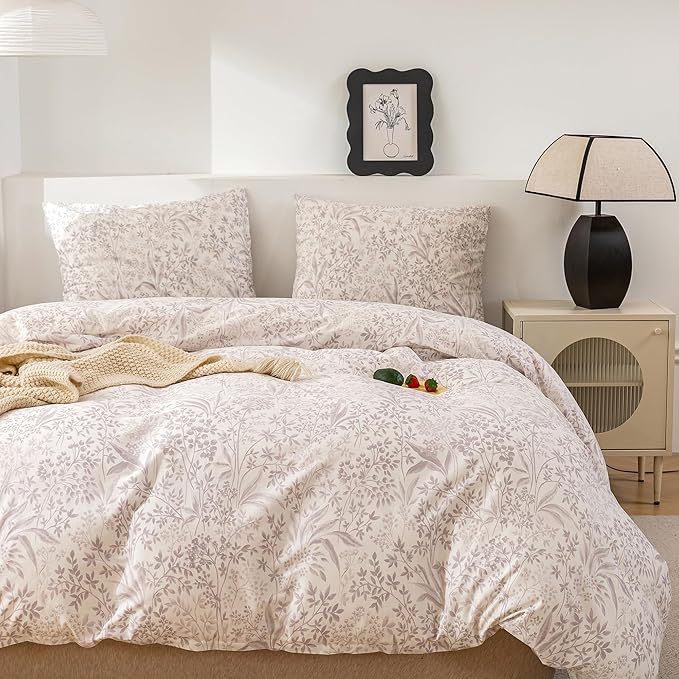 ECOCOTT Duvet Cover King Size Floral Pattern Printed Duvet Cover Set, Super Soft Comforter Quilt Cover with Zipper Closure 4 Ties