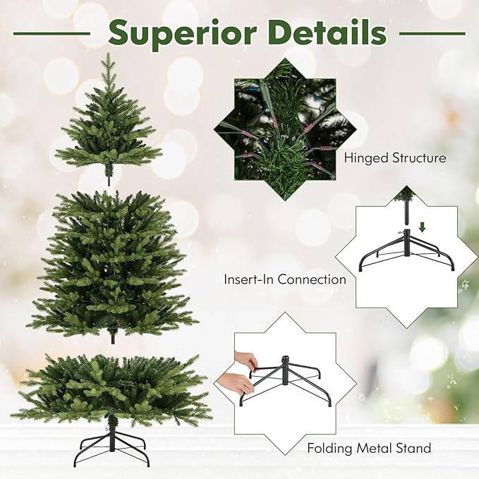 Happygrill 6 FT Pre-Lit Artificial Christmas Tree, Hinged Xmas Tree w/1168 Branch Tips, 350 LED Lights, 11 Lighting Modes, 3 Auto Timers, 4-Level Brightness & Remote Control, Decoration Tree for Party