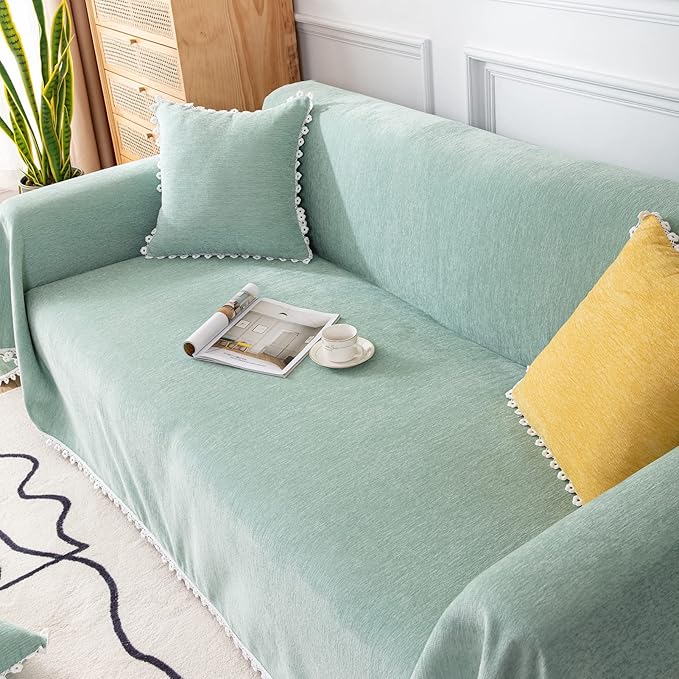 VClife Couch Cover Farmhouse Chic Sage Green Couch Covers for 2 Cushion Couch Sofa - Washable Chenille Sofa Cover for Living Room Office RV Bedroom (71"X118") Gift for Christmas Thanksgiving Birthday