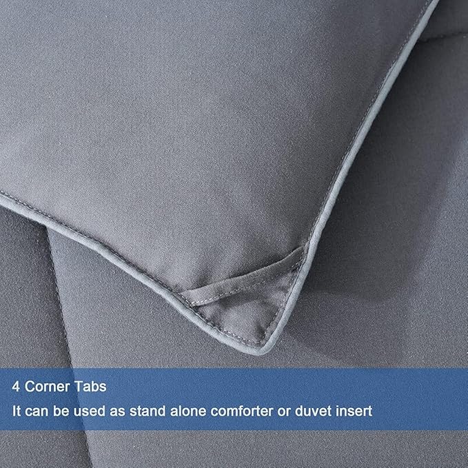 MAPLE DOWN Soft Super King Size Comforter Duvet Insert-Down Alternative Comforter Quilted with Corner Tabs-Lightweight Fluffy Breathable Machine Washable (Gray, 120“x120“)