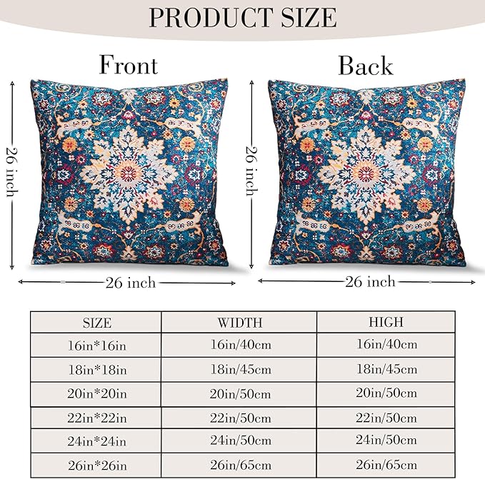 Boho Throw Pillow Covers 26x26 inch Set of 2,Boho Vintage Carpet Pattern Antique Ethnic Decor Double Sided Pattern Cushion Cover Soft Pillow Case Living Sofa Room Bed Square Pillow Cover