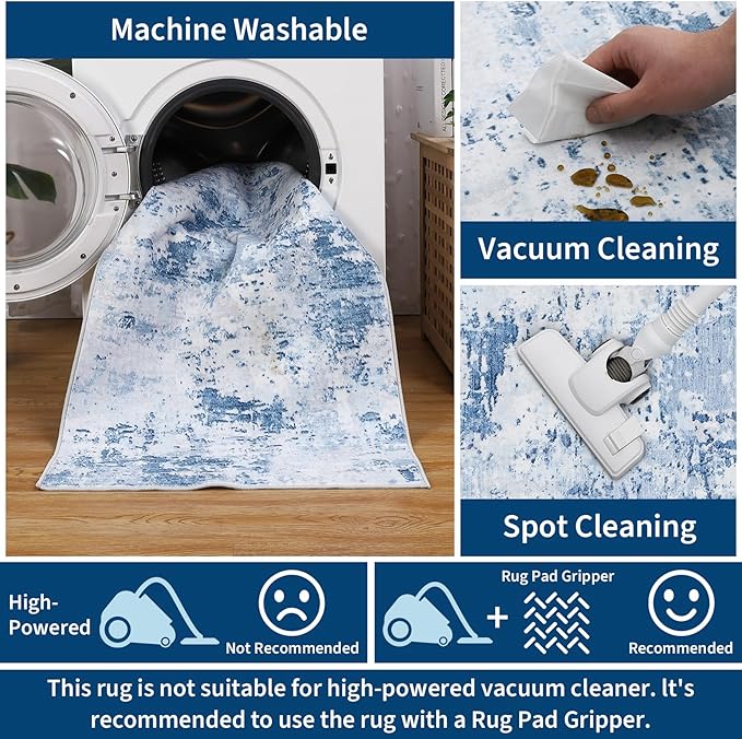 Modern Abstract 2x3 Area Rug Non Slip Non Shedding Low Pile Stain Resistant Rug for Entryway Kitchen Bedroom,Light Blue