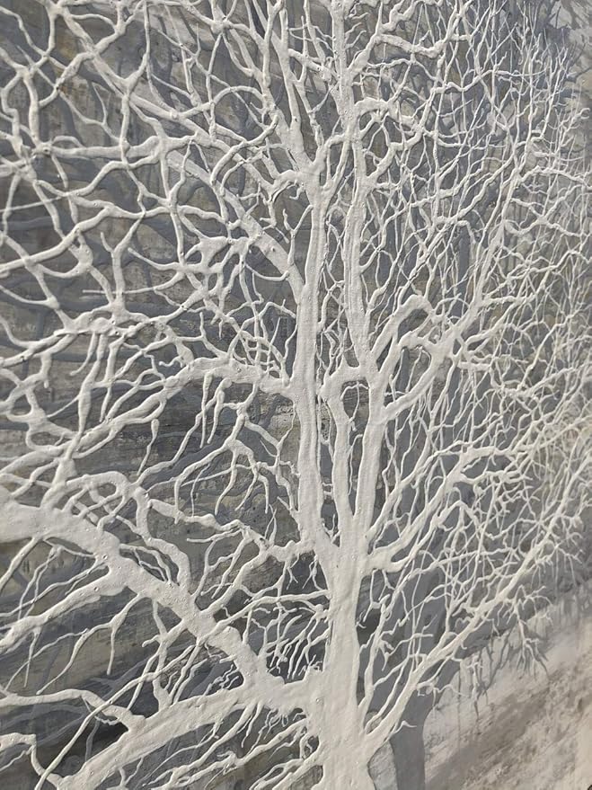Yihui Arts Abstract Tree Canvas Wall Art: Large White Shadow Tree Picture Painting Print for Bedroom Modern Horizontal Wall Decor Idea Designs