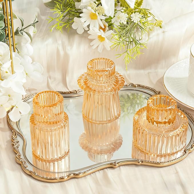 WELLIFE 6 Pcs Gold Glass Candle Holder, Taper Candle Holder, Gold Candlestick Holders for Party, Wedding Decorations, Table Centerpieces and Thanksgiving