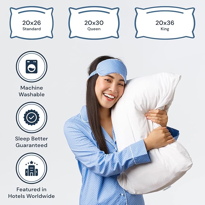White Duck Down & Feather Pillow - Pillows with Soft-Medium Support for Side & Back Sleepers Standard Size