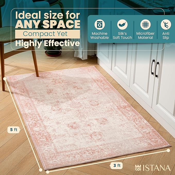 Istana 3x5 Area Rug - Pink Modern Rugs for Living Room 3x5 - Foldable Rugs for Bedroom/Living Room Rug - Stain Resistant Washable Rug - Eco-Friendly Small Area Rugs