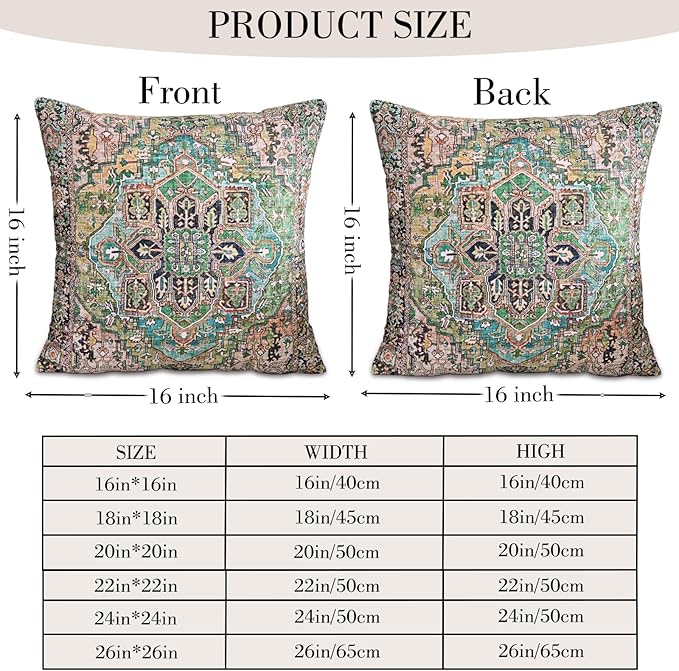 Boho Throw Pillow Covers 16x16 inch Set of 2,Boho Vintage Carpet Pattern Antique Ethnic Decor Double Sided Pattern Cushion Cover Soft Pillow Case Living Sofa Room Bed Square Pillow Cover