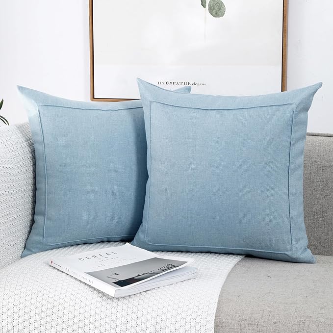 Jepeak 22x22 Inch Burlap Linen Throw Pillow Covers, Pack of 2 Decorative Farmhouse Rustic Neutral Pillow Covers Square Durable Cushion Cover for Sofa Couch Bed Home Decor, Baby Blue
