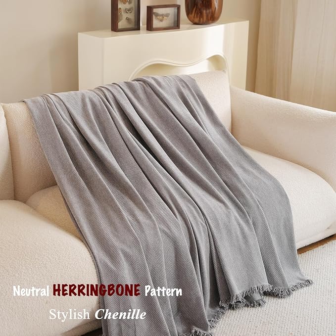 Thick Chenille Herringbone Couch Cushion Covers for Loveseat Recliner Sofa Throw Cover for Living Room Multi-Use Decorative Couch Protector for Pets(Grey, Large, 71" x 118")