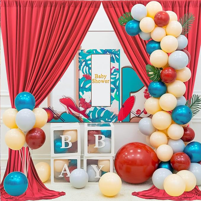 20ft x 10ft Wrinkle Free Red Backdrop Curtains for Parties, 4 Panels 5x10ft Silky Polyester Photo Backdrop Drapes for Birthday Wedding Christmas Party Photography Background Stand