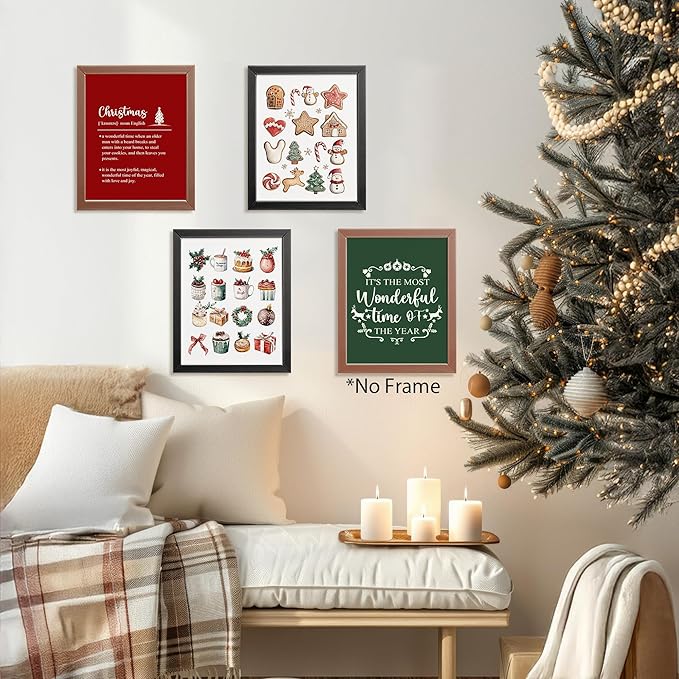 AEHIE It's The Most Wonderful Time of The Year Wall Art Poster Prints for Kitchen Living Room, Holiday Farmhouse Happy New Years Decor, Minimalist Boho Xmas Aesthetic Wall Art Unframed 4pcs 8x10inch