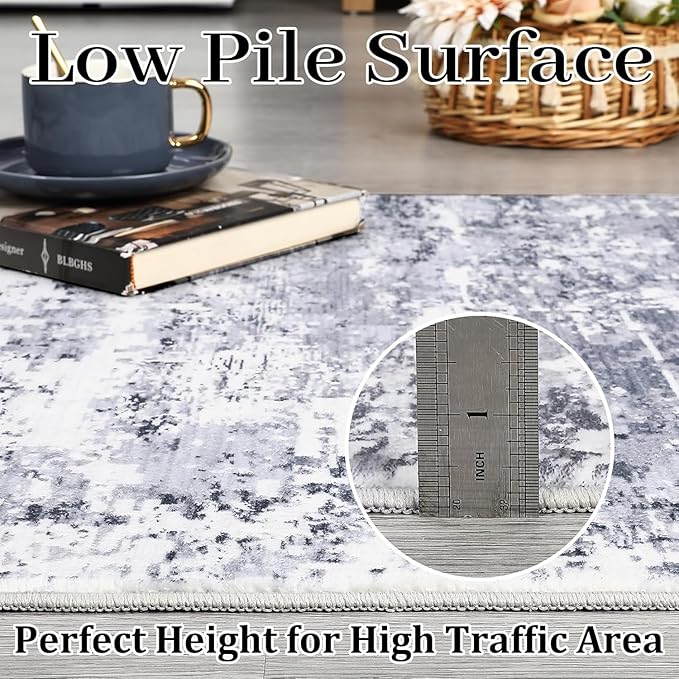 Modern Abstract Runner Rug 2x10 Washable Non Slip Stain Resistant Rug for Bedroom Living Room Non Shedding Low Pile Indoor Floor Cover,Light Grey