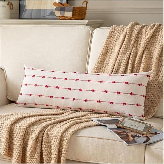 Caflife Boho Christmas Lumbar Pillow Covers 14x36 Long, Farmhouse Decorative Body Lumbar Pillow for Bed and Sofa, Living Room Home Christmas Decor Couch Red Lumbar Pillowcase, Pack of 1