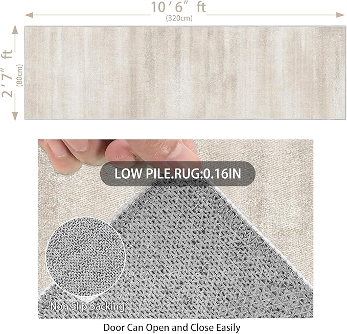 Enkor Runner Rugs for Hallway, 2'7"x10'6" Washable Soft Non Slip Abstract Rugs for Kitchen, Modern Mat for Entryway Living Room Bedroom Beige & White