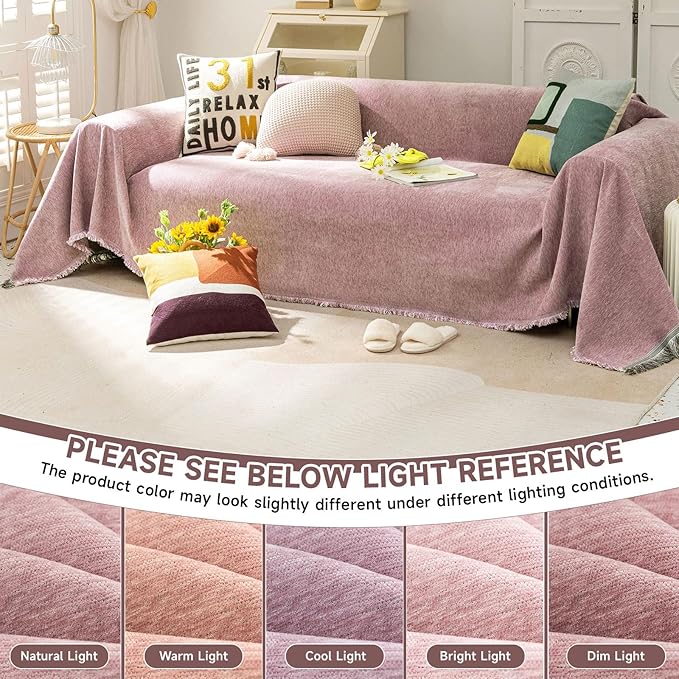 VClife Couch Cover Purple Sofa Cover for L-Shape Sectional Couch, Thick Washable Couch Cover for 2 Cushion Sofa Multi-Functional Furniture Protector Slipcover 71"X118"