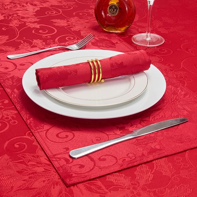 Rectangle Christmas Jacquard Table Cloth Waterproof Elegant Damask Floral Pattern Heavy Weight Wipeable Wrinkle Free Fabric Table Covers for Dinner or Daily Uses(Dark Red/60x120 Inch)