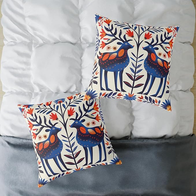 Square Pillow, Scandinavian Folk Art Design, Throw Cushion, Home Decor Accent, Cozy Sofa Pillow, Nordic Decor