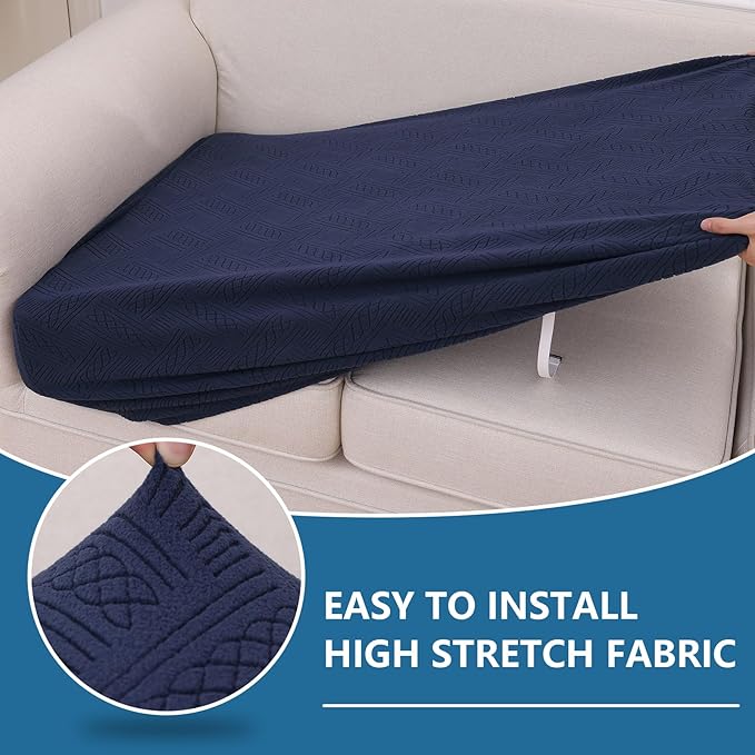 hyha Individual Couch Cushion Covers, Stretch Magic Sofa Seat Cushion Covers Washable, Dog Couch Sofa Slipcover for Pets, Kid with Elastic Bottom(Back Cover L, Navy)