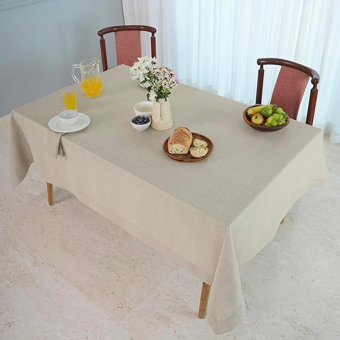 D'Moksha Homes Natural Linen Tablecloth 60 x 120 Inch - 100% Pure Linen Tablecloth for Rectangle Tables - Machine Washable Table Cloth for Fall, Thanksgiving, Christmas, Holiday