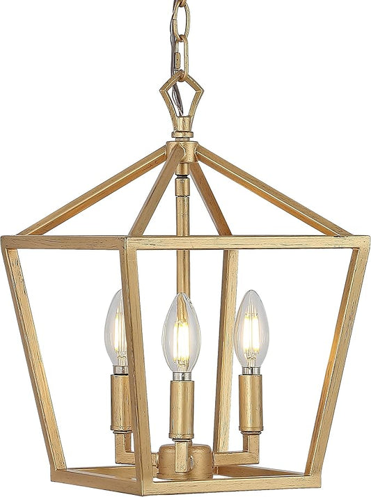 JONATHAN Y JYL7601B Pagoda Lantern Dimmable Adjustable Metal LED Pendant Classic Traditional Farmhouse Dining Room Living Room Kitchen Foyer Bedroom Hallway, 10 in, Antique Gold
