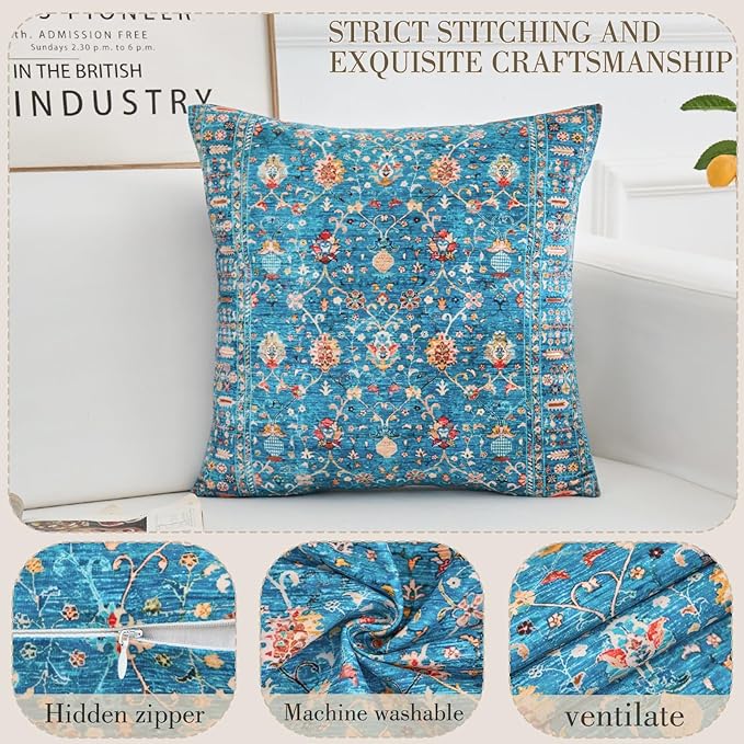 Boho Throw Pillow Covers 16x16 inch Set of 2,Boho Vintage Carpet Pattern Antique Ethnic Decor Double Sided Pattern Cushion Cover Soft Pillow Case Living Sofa Room Bed Square Pillow Cover