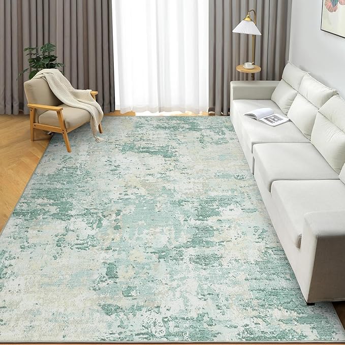 Modern Abstract Area Rug 5x7 Non Slip Non Shedding Rug Low Pile Stain Resistant for Bedroom Living Room,Green