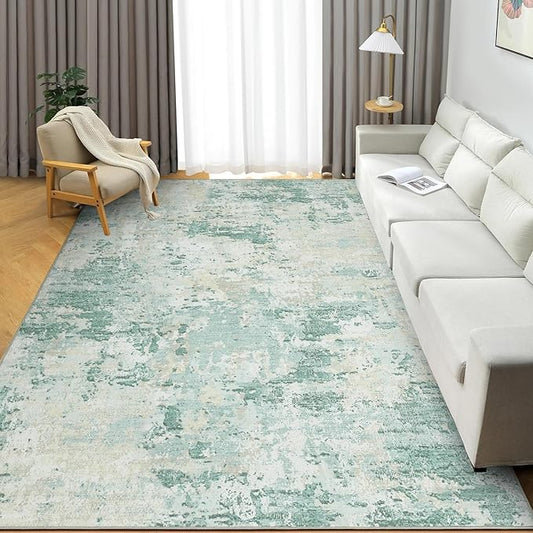 Modern Abstract Area Rug 5x7 Non Slip Non Shedding Rug Low Pile Stain Resistant for Bedroom Living Room,Green